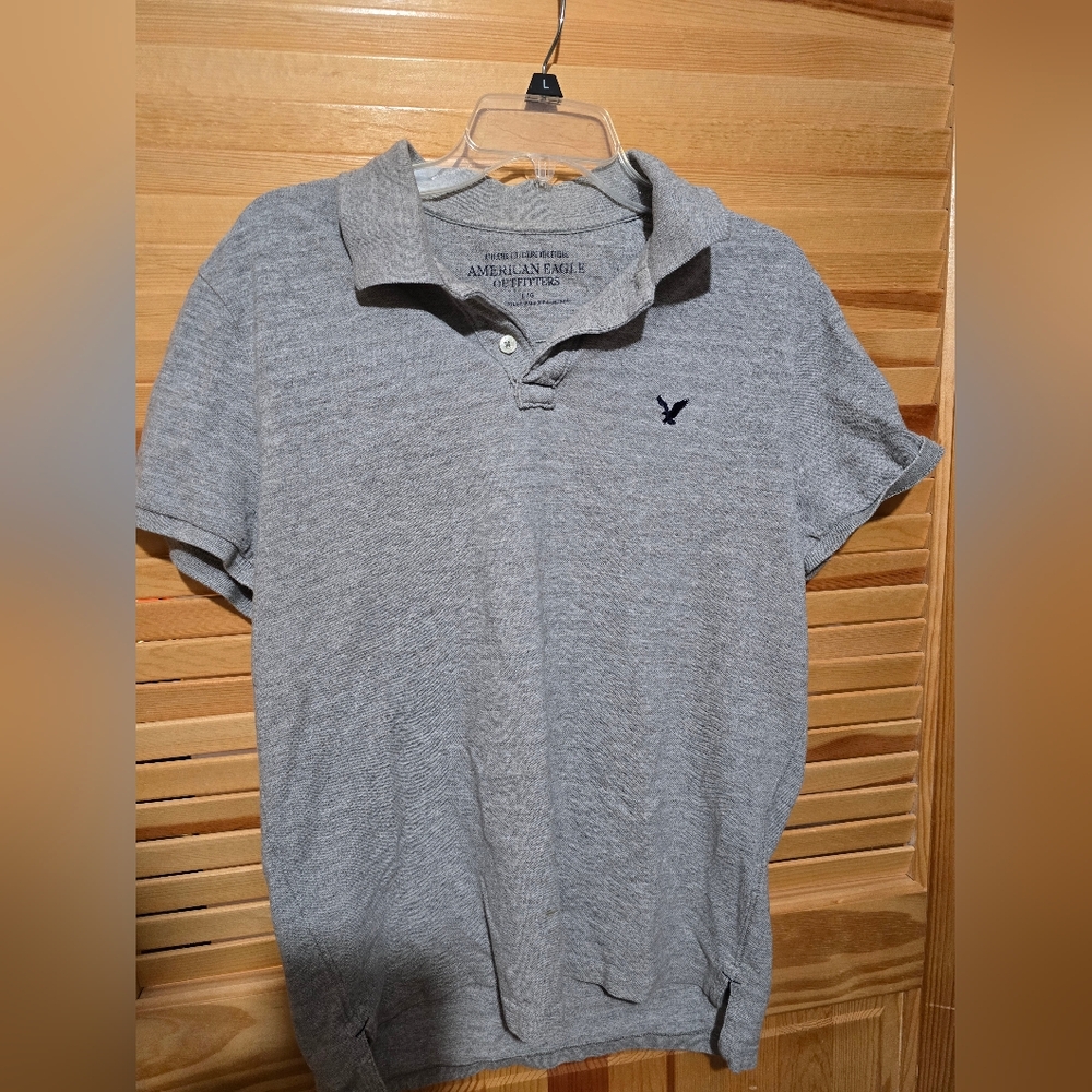 American Eagle Grey Short Sleeve Polo Mens Large